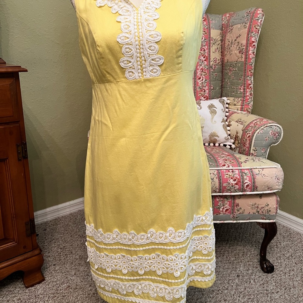Lilly Pulitzer Dolly Dress Novelty Lace Lemon Sorbet White Yellow Embroidered 6